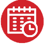 Red icon depicting a calendar with a clock, symbolizing services related to schedule or appointment reminders.