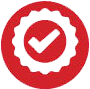 Red circular badge with a white checkmark in the center, indicating confirmation, completion, or approval of services.