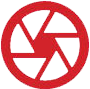 Red circular sign with a white stylized depiction of a camera shutter, suggesting photography services are prohibited.