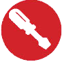 Icon depicting a screwdriver on a red circular background.