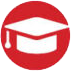 Red circular icon with a white graduation cap silhouette for a portfolio.