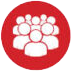Icon depicting a portfolio team on a red background.