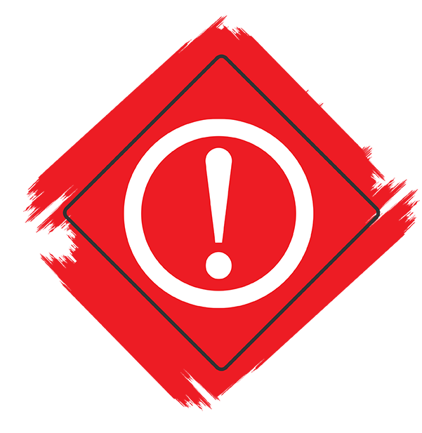 Red hazard sign with an exclamation mark indicating caution for services.