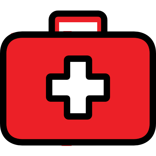 Red first aid kit essential for medical careers, with a white cross on the front.