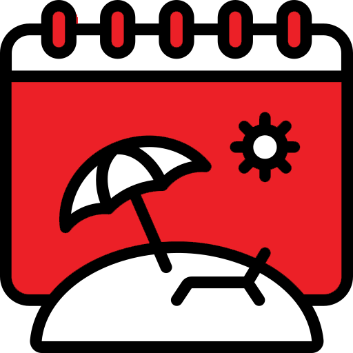 Red calendar icon with a careers and beach umbrella design.