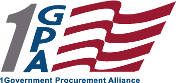Logo of the government procurement alliance (1gpa) with stylized red and blue elements designed for home.